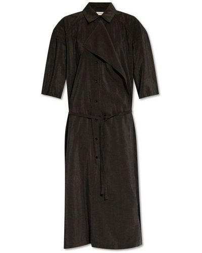 Lemaire Tied Waist Asymmetrical Midi Shirt Dress - Black