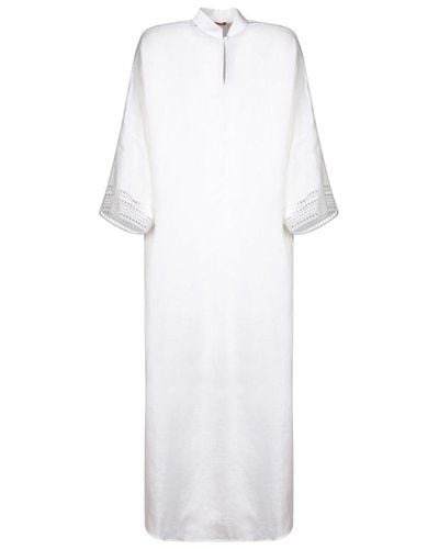 Ermanno Scervino Lace Trim Drop Shoulder Maxi Dress - White