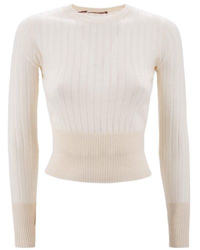 Max Mara Studio Wool-Blend Silk Rope Sweater - White