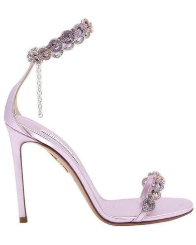 Aquazzura Crystal Embellished Open Toe Sandals - Purple