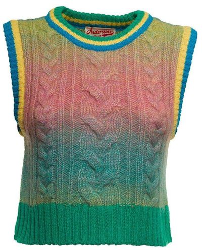 ANDERSSON BELL Jesse Color-block Cable Knit Vest - Green