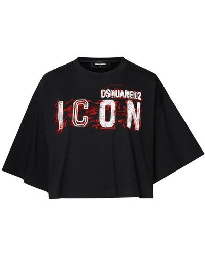 DSquared² Icon Printed Cropped Top - Black