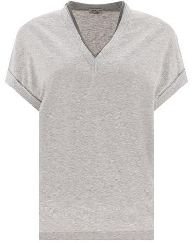 Brunello Cucinelli T-shirt With Precious Neckline - Gray