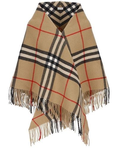 Burberry Checked Wool Cape - Brown