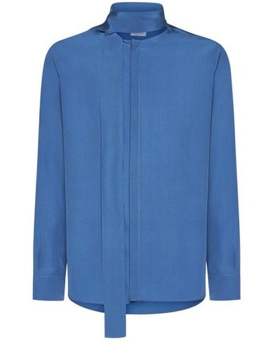 Valentino Scarf Detailed Straight Hem Shirt - Blue