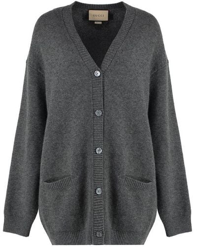 Gucci Drop Shoulder Fine Knit Cardigan - Grey