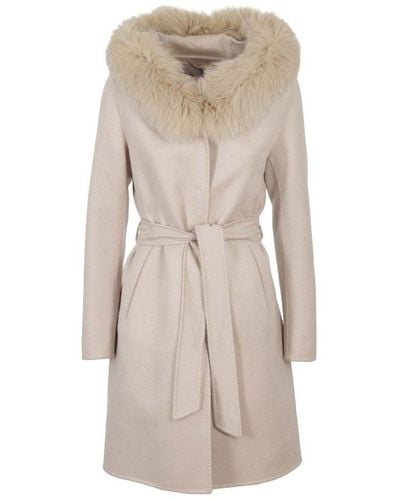 Herno Fur-trim Hooded Coat - Natural