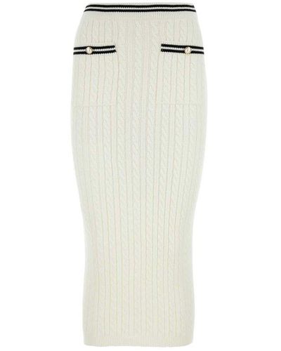 Alessandra Rich Stripe-trim Straight Hem Knitted Midi Skirt - White