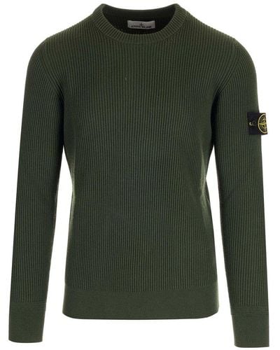 Stone Island Logo-patch Ribbed Jumper - Green