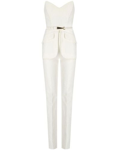 Elisabetta Franchi Strapless Belted Jumpsuit - White