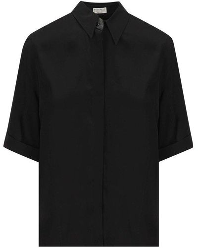 Brunello Cucinelli Conceal Fastened Curved Hem Shirt - Black