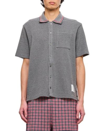 Thom Browne Textured Short-sleeved Polo Shirt - Grey