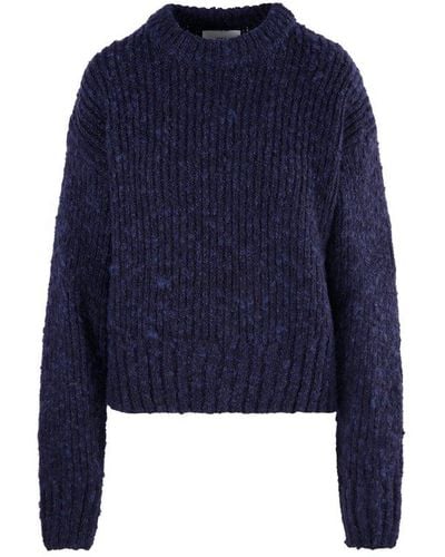 Ami Paris Drop Shoulder Knitted Sweater - Blue