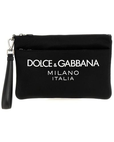 Dolce & Gabbana Logo Print Clutch Bag Hand Bags - Black