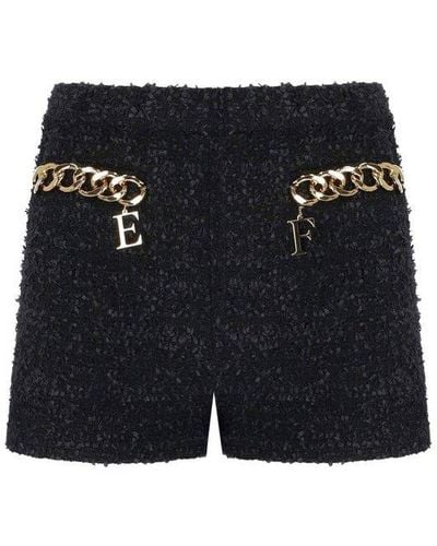 Elisabetta Franchi Maxi Chain Detailed Tweed Shorts - Black