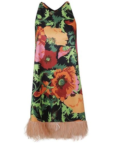 La DoubleJ La Fenice Floral-printed Sleeveless Mini Dress - Green