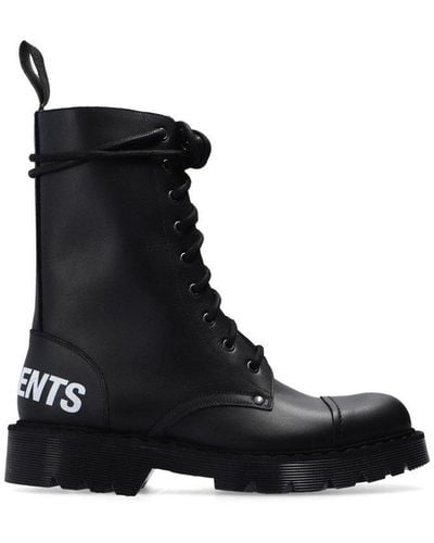 Vetements Logo Printed Lace-up Boots - Black