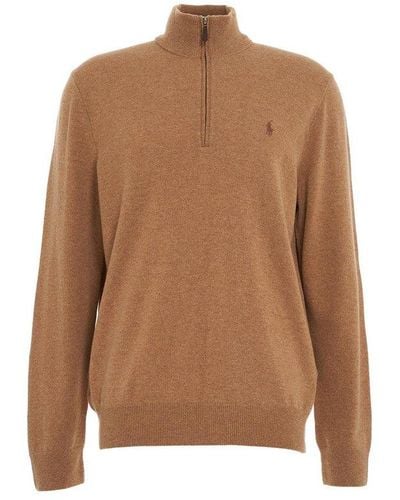 Polo Ralph Lauren Pony Embroidered Half-zipped Sweater - Brown