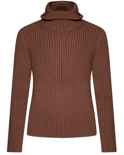 Lanvin Long Sleeved Hooded Knitted Jumper - Brown