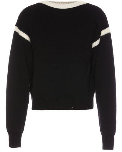 Saint Laurent Two-tone Wool-blend Sweater - Black