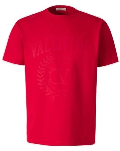 Valentino Logo Printed Crewneck T-shirt - Red