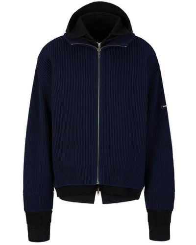 Balenciaga Layered Zip-up Knitted Hoodie - Blue