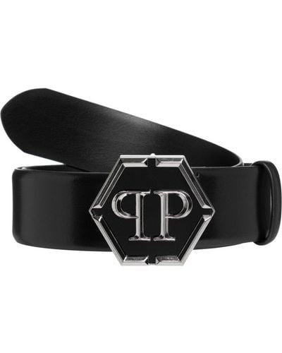 Philipp Plein Hexagon Leather Belt - Black
