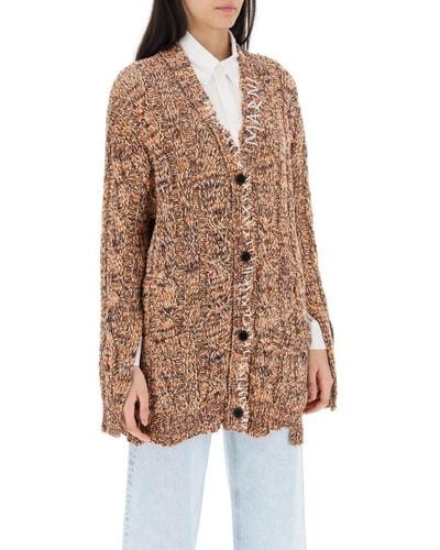 Marni Decorative-stitch Chunky Cable-knit Buttoned Cardigan - Brown