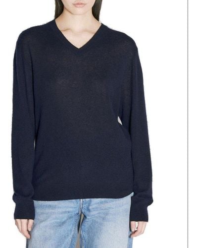 Saint Laurent V-neck Long-sleeved Sweater - Blue