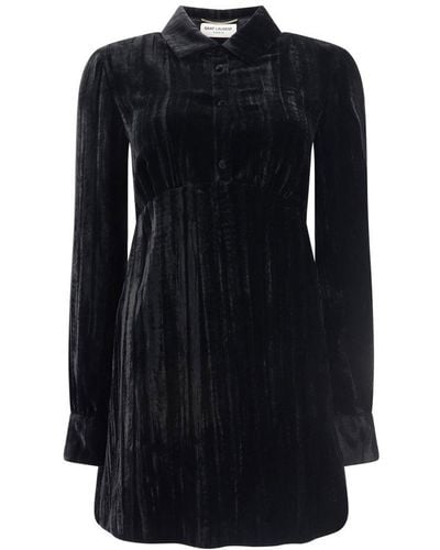 Saint Laurent Button Detailed Long-sleeved Dress - Black