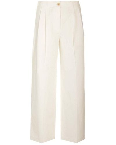 Totême White Cotton Pants With Pleats