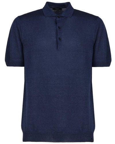 Fay Button Detailed Short-sleeved Knitted Polo Shirt - Blue