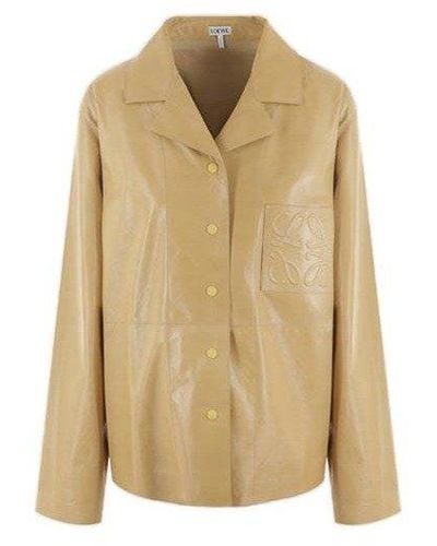 Loewe Logo Anagram Buttoned Leather Jacket - Natural