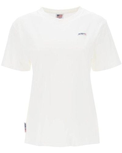 Autry Logo Embroidered Short Sleeved Crewneck T-shirt - White