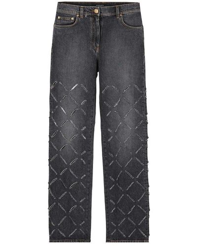 Versace Slashed Wide Leg Jeans - Grey