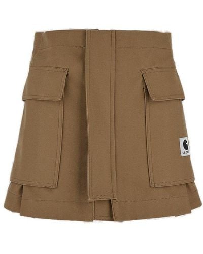Sacai X Carhartt Wip Logo Patch Layered Shorts - Brown