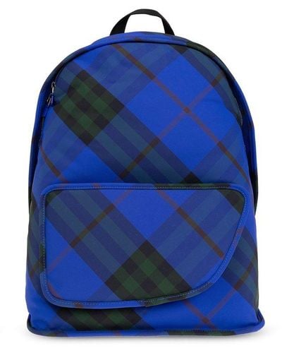 Burberry Checked Backpack, - Blue