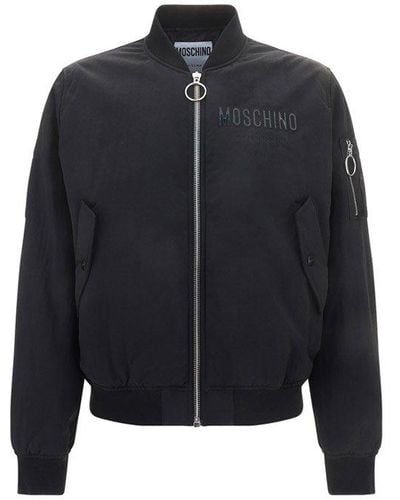 Moschino Logo Printed Zipped Bomber Jacket - Black