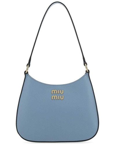 Miu Miu Logo Plaque Zipped Hobo Shoulder Bag - Blue