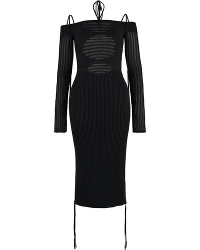 ANDREA ADAMO Cold-shoulder Cut-out Knitted Midi Dress - Black