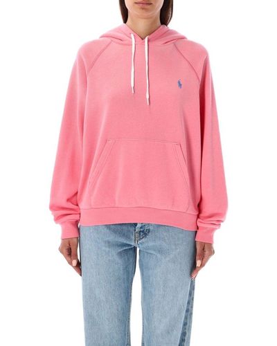 Polo Ralph Lauren Logo Embroidered Drawstring Hoodie - Pink