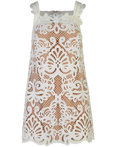 Self-Portrait Lace Detailed Sleeveless Dress - Natural