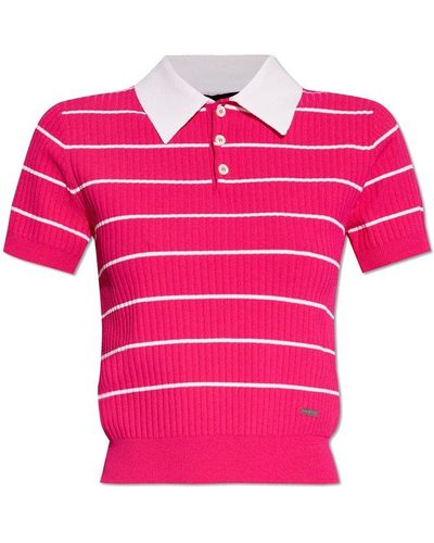 DSquared² Striped Knit Polo Shirt - Pink