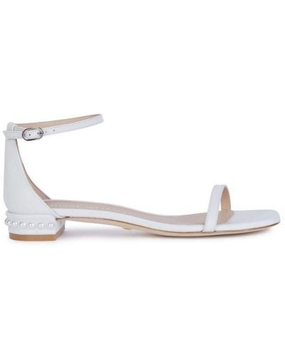 Stuart Weitzman Pearl-embellished Ankle Strap Sandals - White