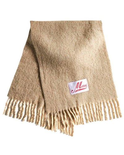 Marni Logo Patch Fringed Scarf - Brown