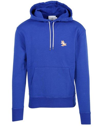 Maison Kitsuné Fox Patch Drawstring Hoodie - Blue