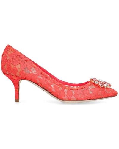 Dolce & Gabbana Taormina Lace Embellished Pumps - Red