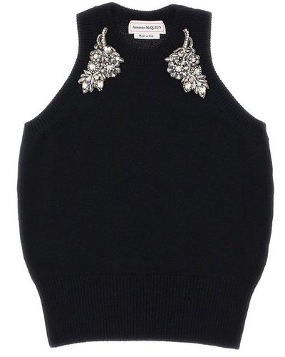 Alexander McQueen Embellished Ribbed-knit Tank Top - Blue