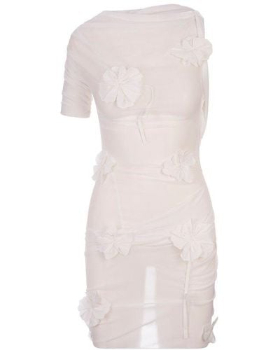 Jacquemus Floral Embroidered Draped Mini Dress - White