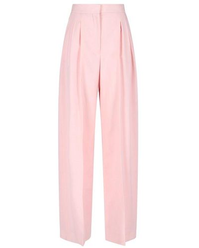 Alexander McQueen Pleat Detailed Wide-leg Trousers - Pink